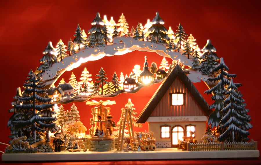 Großer 3D Schwibbogen Aus Dem Erzgebirge - Weihnachtsmarkt Dekoration