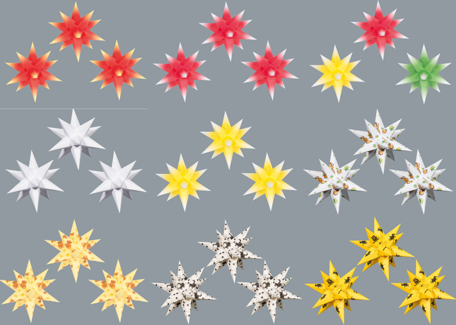 3D Adventsstern 3x kleine Sterne rot weiß innen-SET Weihnachtsstern Erzgebirge